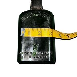 Antique Leith Scotland Black Glass Sanderson & Son Liquor Bottle Size 7” x 3.5”